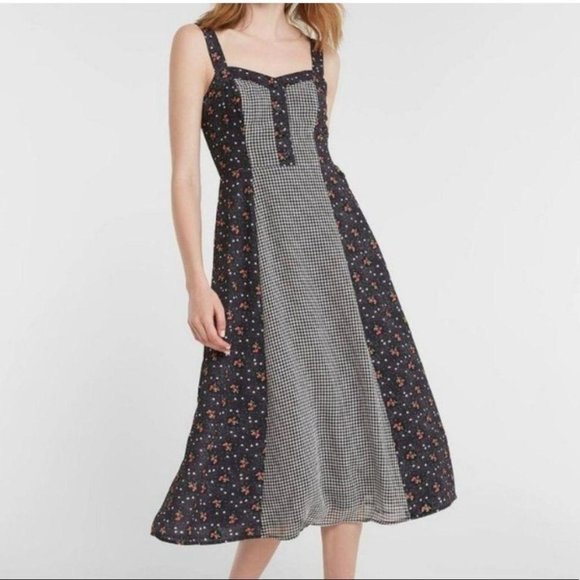 Modcloth Black floral dress with cross pattern center Small NWT - Picture 2 of 11